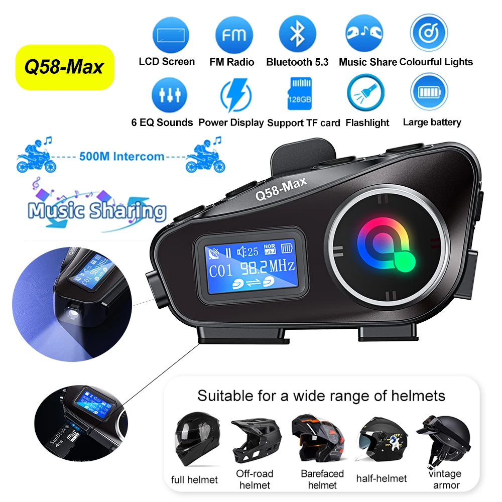 Universal Motorcycle Helmet Intercom Headset - Ekran 500M Bluetooth motosiklet interkom kask
