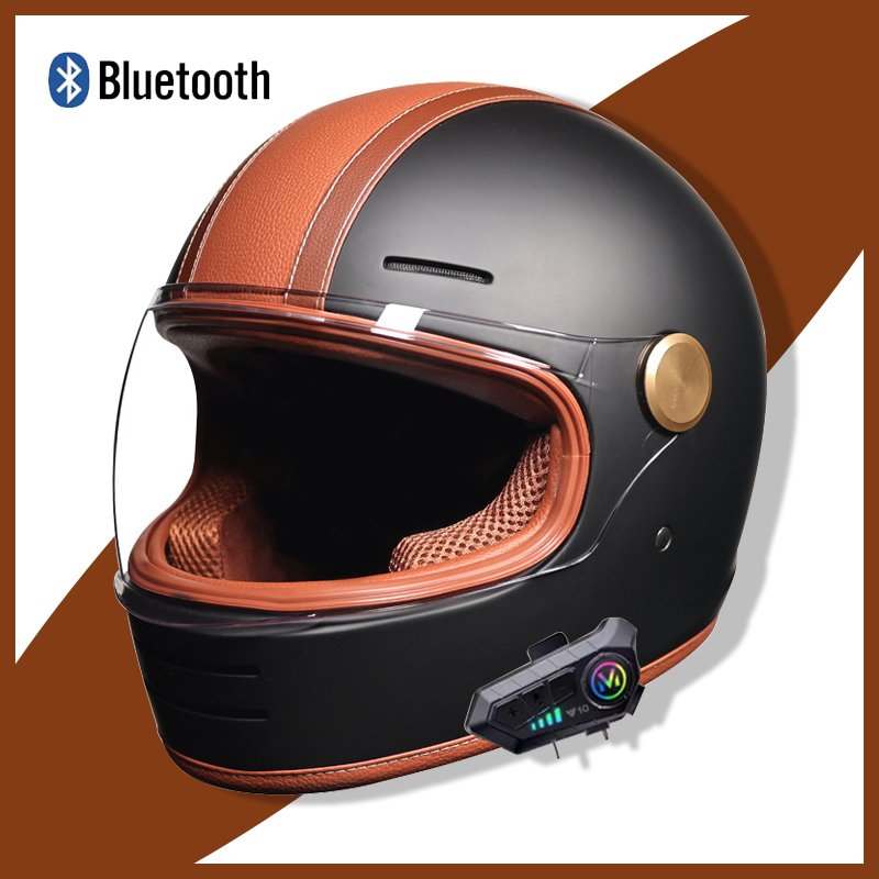 Full Face Motorcycle Helmet With Bluetooth - Bluetooth'lu Tam Yüz Retro Kask -