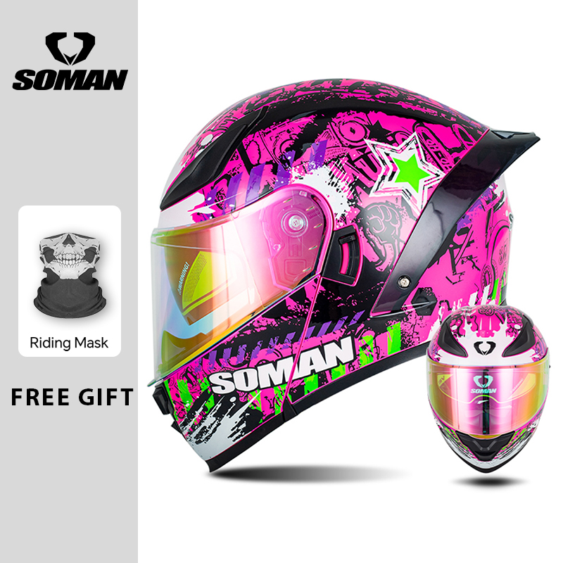 SOMAN Modüler Kask Çevirmeli T - Dual Visor Motorcycle Racing Helmet incelemesi ve fiyatı