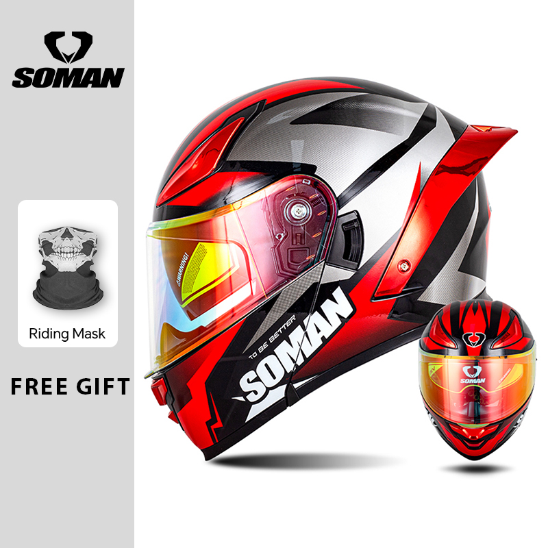 SOMAN Modüler Kask Çevirmeli T - Dual Visor Motorcycle Racing Helmet incelemesi ve fiyatı